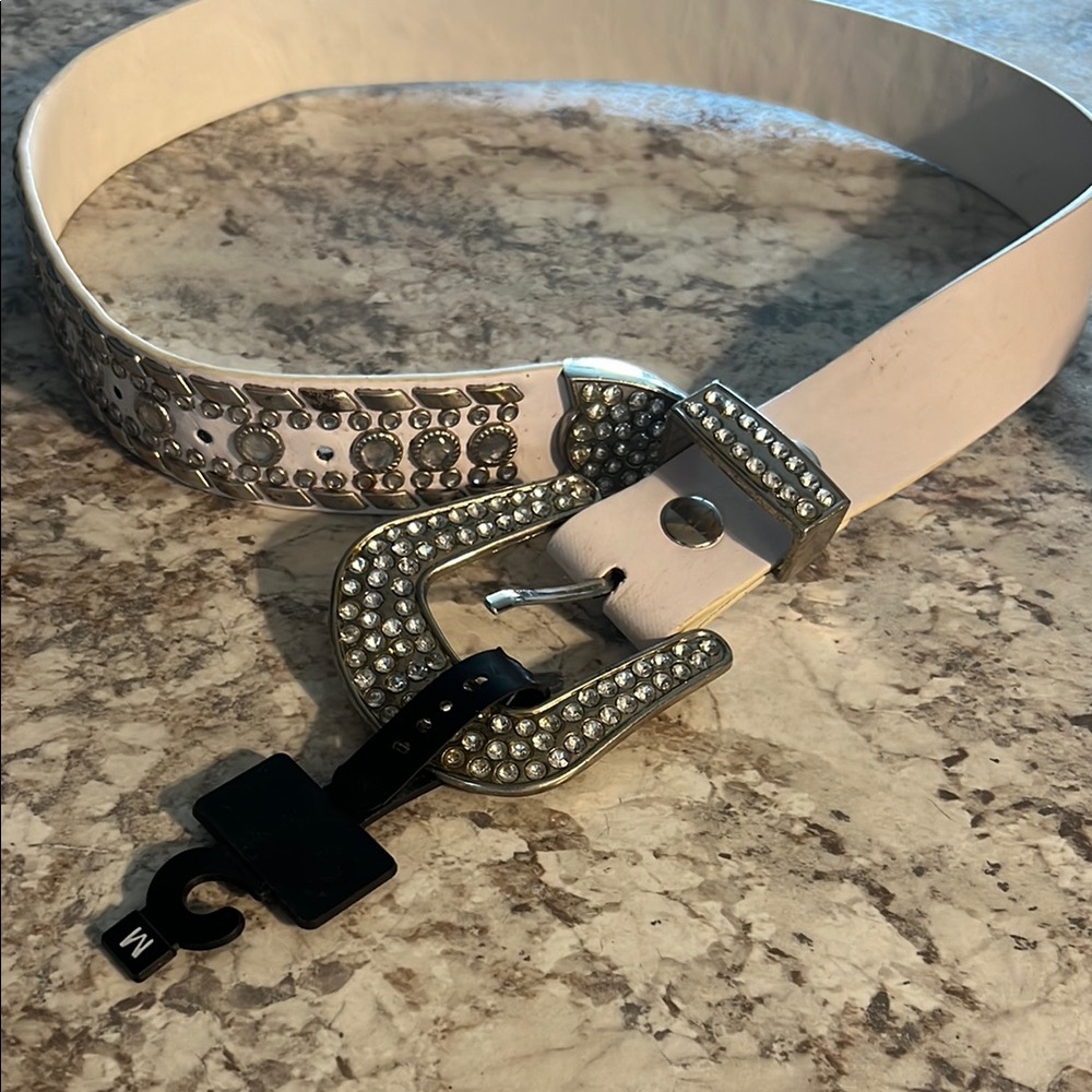 White Studded Belt with Silver Accents